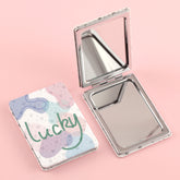 PU Glitte Eco-Friendly Leather, Sparkling HD Glass, Plating Silver and Gold Edge,A Must-Have Sterling Silver Fantasy Makeup Mirror for Friends